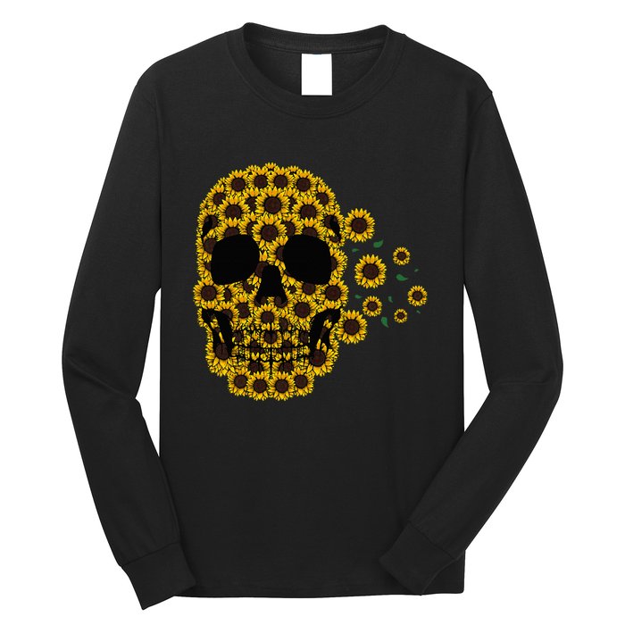 Sunflower Skull Lazy Halloween Costume Cute Skeleton Long Sleeve Shirt