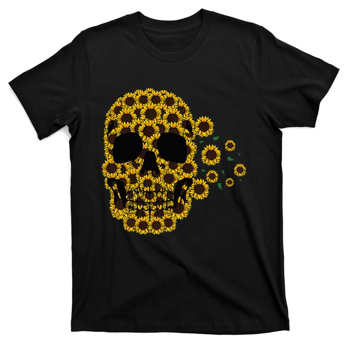 Sunflower Skull Lazy Halloween Costume Cute Skeleton T-Shirt