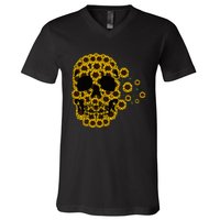 Sunflower Skull Lazy Halloween Costume Cute Skeleton V-Neck T-Shirt