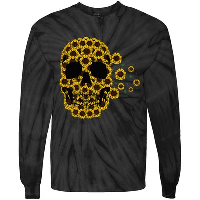 Sunflower Skull Lazy Halloween Costume Cute Skeleton Tie-Dye Long Sleeve Shirt