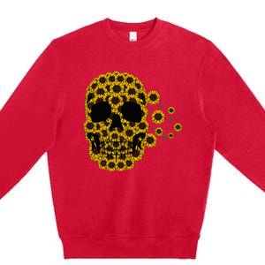 Sunflower Skull Lazy Halloween Costume Cute Skeleton Premium Crewneck Sweatshirt