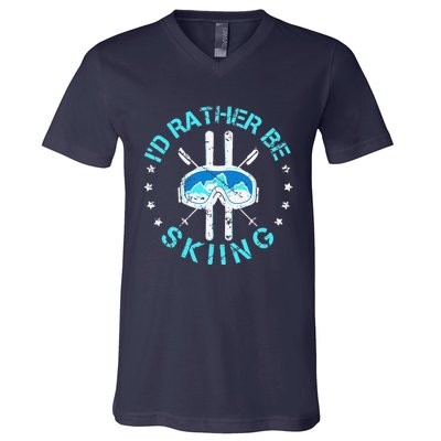 Skiing Skiing Lover I'd Rather Be Skiing V-Neck T-Shirt