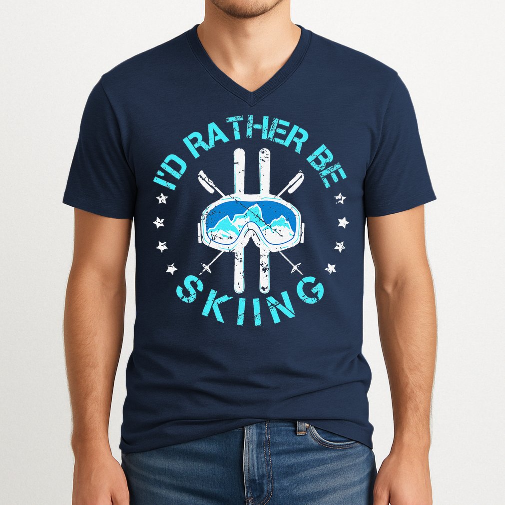 Skiing Skiing Lover I'd Rather Be Skiing V-Neck T-Shirt