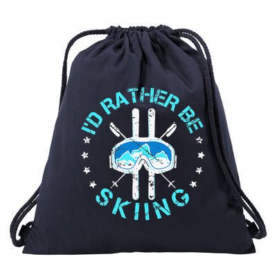 Skiing Skiing Lover I'd Rather Be Skiing Drawstring Bag