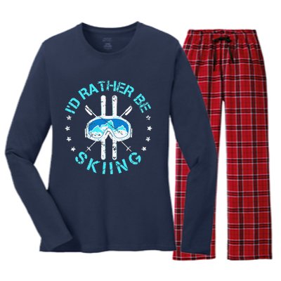 Skiing Skiing Lover I'd Rather Be Skiing Women's Long Sleeve Flannel Pajama Set 