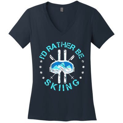 Skiing Skiing Lover I'd Rather Be Skiing Women's V-Neck T-Shirt