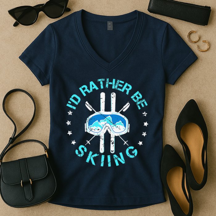 Skiing Skiing Lover I'd Rather Be Skiing Women's V-Neck T-Shirt