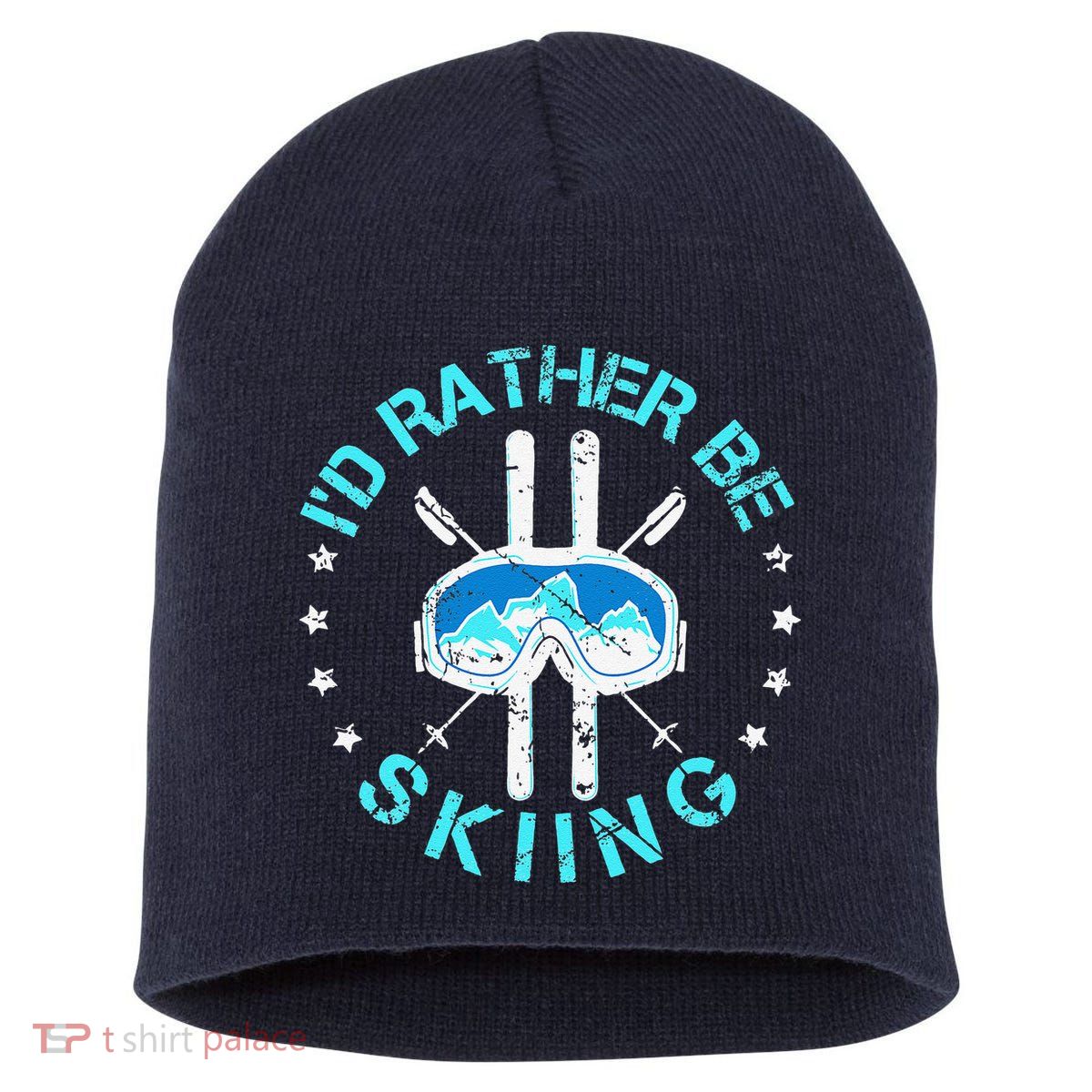 Skiing Skiing Lover I'd Rather Be Skiing Short Acrylic Beanie