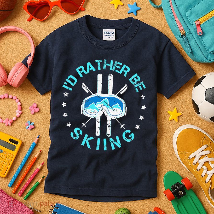 Skiing Skiing Lover I'd Rather Be Skiing Kids T-Shirt