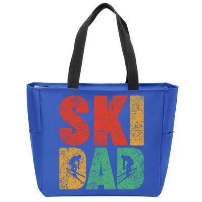 Skiing Sports Lover Retro Style Skiing Ski Dad Fathers Day Cute Gift Zip Tote Bag