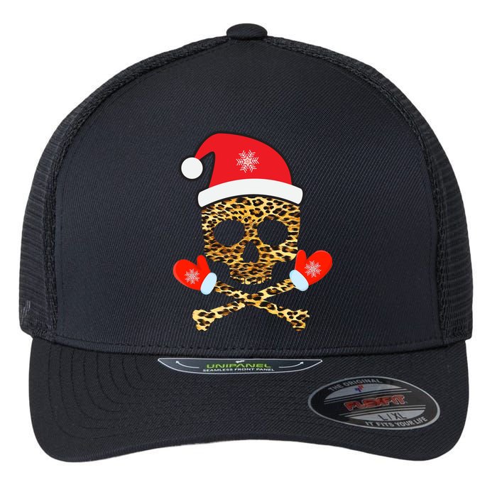 Santa Skull Leopard Christmas Flexfit Unipanel Trucker Cap