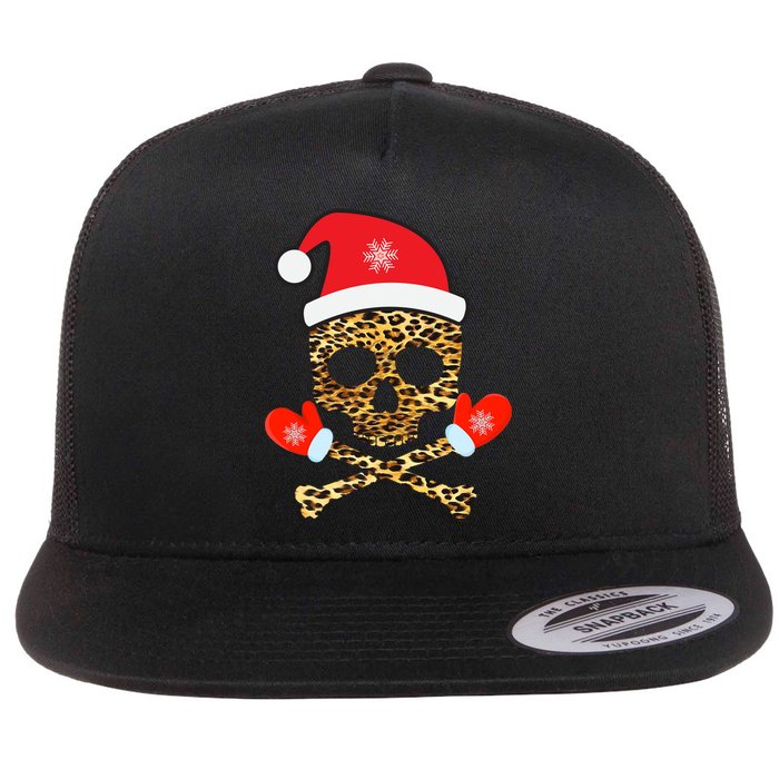 Santa Skull Leopard Christmas Flat Bill Trucker Hat