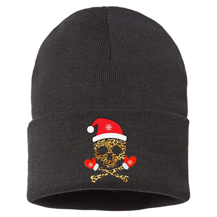 Santa Skull Leopard Christmas Sustainable Knit Beanie