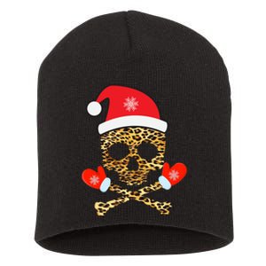 Santa Skull Leopard Christmas Short Acrylic Beanie