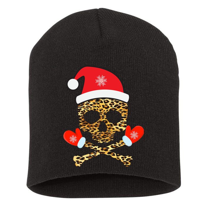 Santa Skull Leopard Christmas Short Acrylic Beanie