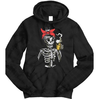 Scary Skeleton Lazy Halloween Costume Tie Dye Hoodie