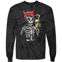 Scary Skeleton Lazy Halloween Costume Tie-Dye Long Sleeve Shirt