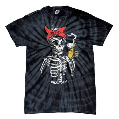 Scary Skeleton Lazy Halloween Costume Tie-Dye T-Shirt