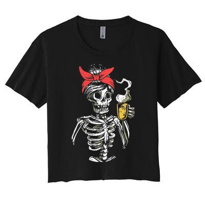 Scary Skeleton Lazy Halloween Costume Women's Crop Top Tee