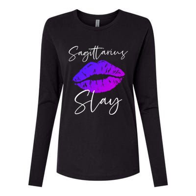 Sagittarius Slay Lipstick Lips Birthday S Gift Womens Cotton Relaxed Long Sleeve T-Shirt