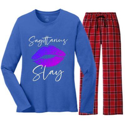 Sagittarius Slay Lipstick Lips Birthday S Gift Women's Long Sleeve Flannel Pajama Set 