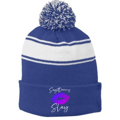 Sagittarius Slay Lipstick Lips Birthday S Gift Stripe Pom Pom Beanie