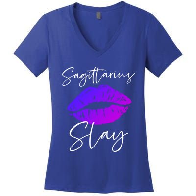 Sagittarius Slay Lipstick Lips Birthday S Gift Women's V-Neck T-Shirt