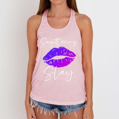 Sagittarius Slay Lipstick Lips Birthday S Gift Women's Knotted Racerback Tank