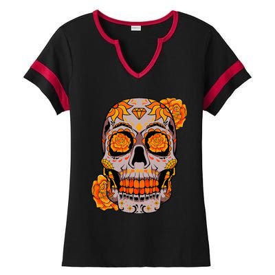 Sugar Skull Lazy Halloween Costume Cool Mexican Bones Ladies Halftime Notch Neck Tee