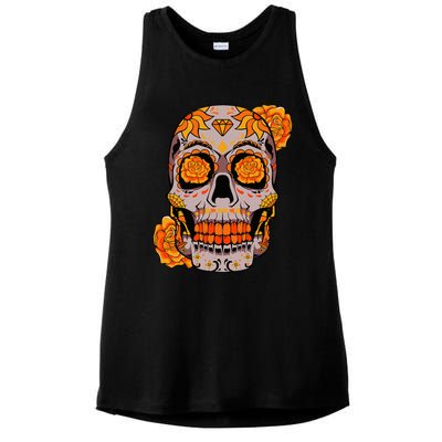 Sugar Skull Lazy Halloween Costume Cool Mexican Bones Ladies PosiCharge Tri-Blend Wicking Tank