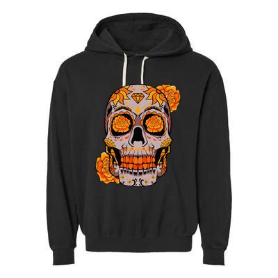 Sugar Skull Lazy Halloween Costume Cool Mexican Bones Garment-Dyed Fleece Hoodie