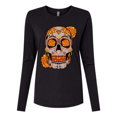 Sugar Skull Lazy Halloween Costume Cool Mexican Bones Womens Cotton Relaxed Long Sleeve T-Shirt