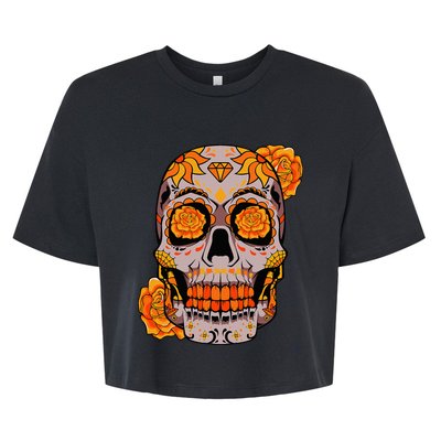 Sugar Skull Lazy Halloween Costume Cool Mexican Bones Bella+Canvas Jersey Crop Tee