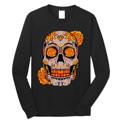 Sugar Skull Lazy Halloween Costume Cool Mexican Bones Long Sleeve Shirt