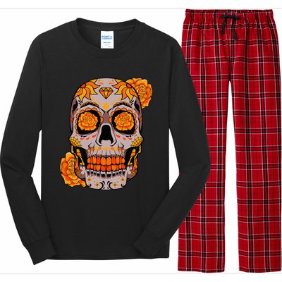 Sugar Skull Lazy Halloween Costume Cool Mexican Bones Long Sleeve Pajama Set