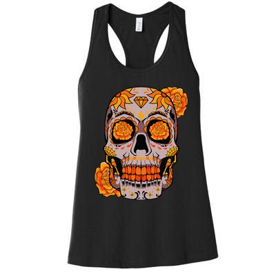 Sugar Skull Lazy Halloween Costume Cool Mexican Bones Women's Racerback Tank