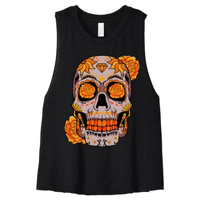 Sugar Skull Lazy Halloween Costume Cool Mexican Bones Women's Racerback Cropped Tank