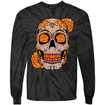 Sugar Skull Lazy Halloween Costume Cool Mexican Bones Tie-Dye Long Sleeve Shirt