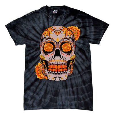 Sugar Skull Lazy Halloween Costume Cool Mexican Bones Tie-Dye T-Shirt