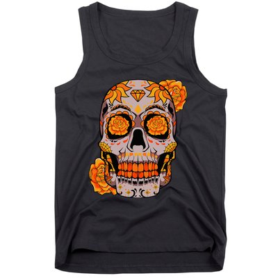 Sugar Skull Lazy Halloween Costume Cool Mexican Bones Tank Top