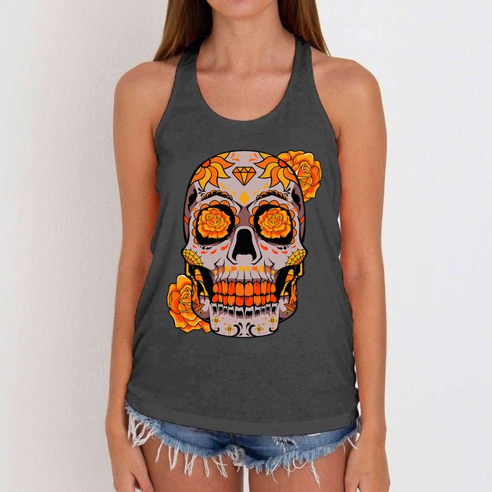 Sugar Skull Lazy Halloween Costume Cool Mexican Bones Women's Knotted Racerback Tank