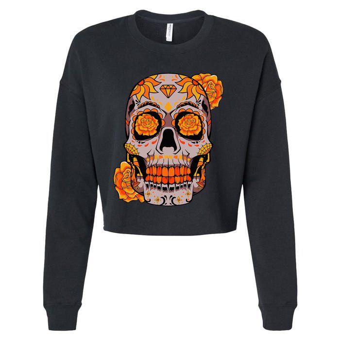 Sugar Skull Lazy Halloween Costume Cool Mexican Bones Cropped Pullover Crew