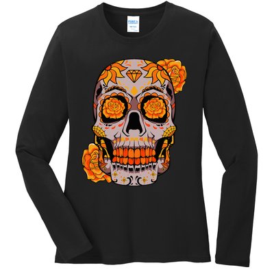 Sugar Skull Lazy Halloween Costume Cool Mexican Bones Ladies Long Sleeve Shirt