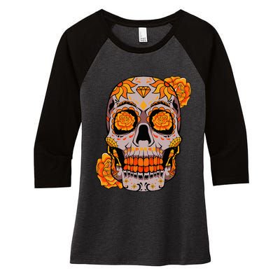 Sugar Skull Lazy Halloween Costume Cool Mexican Bones Women's Tri-Blend 3/4-Sleeve Raglan Shirt