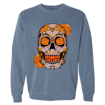 Sugar Skull Lazy Halloween Costume Cool Mexican Bones Garment-Dyed Sweatshirt