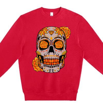 Sugar Skull Lazy Halloween Costume Cool Mexican Bones Premium Crewneck Sweatshirt