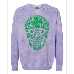 Shamrock Skull, Lucky Clover Leaf Irish Skull Colorblast Crewneck Sweatshirt