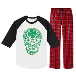 Shamrock Skull, Lucky Clover Leaf Irish Skull Raglan Sleeve Pajama Set