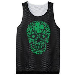 Shamrock Skull, Lucky Clover Leaf Irish Skull Mesh Reversible Basketball Jersey Tank