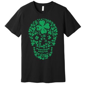 Shamrock Skull, Lucky Clover Leaf Irish Skull Premium T-Shirt